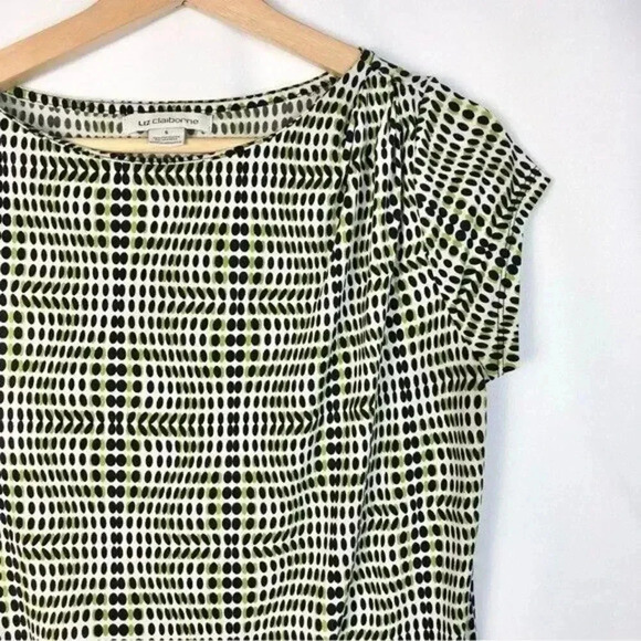 Liz Claiborne Black & Green Printed Short Sleeve Blouse S - Picture 3 of 4